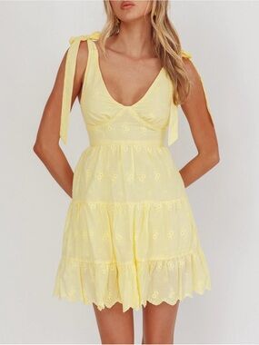 NWT Selfie Leslie Saints and Secrets Ardent Yellow Eyelett Mini Dress